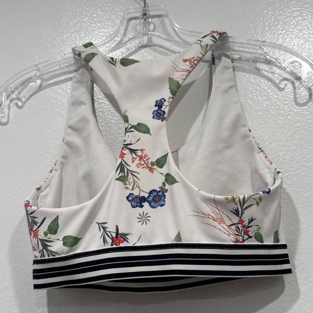 Athleta Contender Track White Floral Print Sports Bra Size Small Gym Workout - Picture 4 of 7